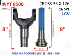 YOKE & TEETH SET - YOKE-8'' & REAR TEETH-9'' X 16 TH X UJC - 35 X 126 X 2.50'' DIA - COATED - { TUSKER  CROSS} T-909 / BS.4 MARCOPOLO / 909.BS-3
