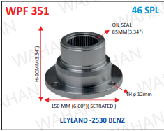 [WPF 351] P .FLANGE 46-TH x 6.00" SERR X 90MM-H X 4H x 12mm X 85MM OIL SEAL - I3