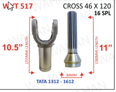 [WYT 517] YOKE & TEETH SET - YOKE-10.5'' & REAR TEETH-11'' X 16 TH X UJC - 46 X 120 X 84MM DIA - PLAIN 1312