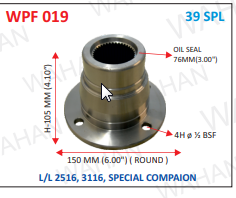 [WPF 019] P .FLANGE  39TH - 6.00" ROUND  X 105MM-H X 4H x ½ BSF X L/L.2516 -76MM -THICK OIL SEAL - I5