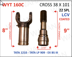 [WYT 160C] YOKE & TEETH SET - YOKE-8.00'' & REAR TEETH-9'' X 22 TH X UJC - 38 X 101 X 3.00'' DIA - COATED - C/T DESIGN COMP. ''COATING''-L3