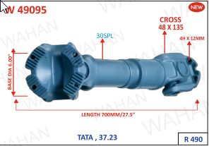 [W 49095] INTER AXLE SHAFT - UJC - 48 X 135 X BASE DIA - 6" X 30TH X 4H x 12MM X LENGTH - 27.5”/700MM X SERIES - R-490