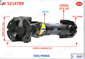 [W 5214789] INTER AXLE SHAFT - UJC - 52 X 147 X BASE DIA - 7" X 38TH X 4H x 14MM X LENGTH - 25.1”/640MM X SERIES - C-2047